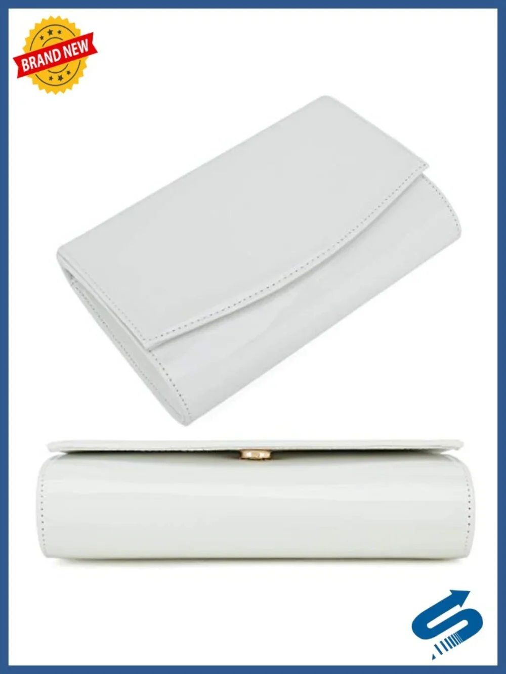 Patent Vegan Leather Flap Clutch Evening Bag with Detachable Chain Strap